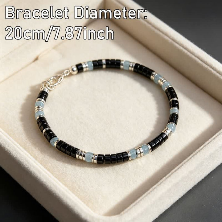 Buddha Stones Beschermende elastische Armband met zwarte onyx en blauwe chalcedoon - image 2