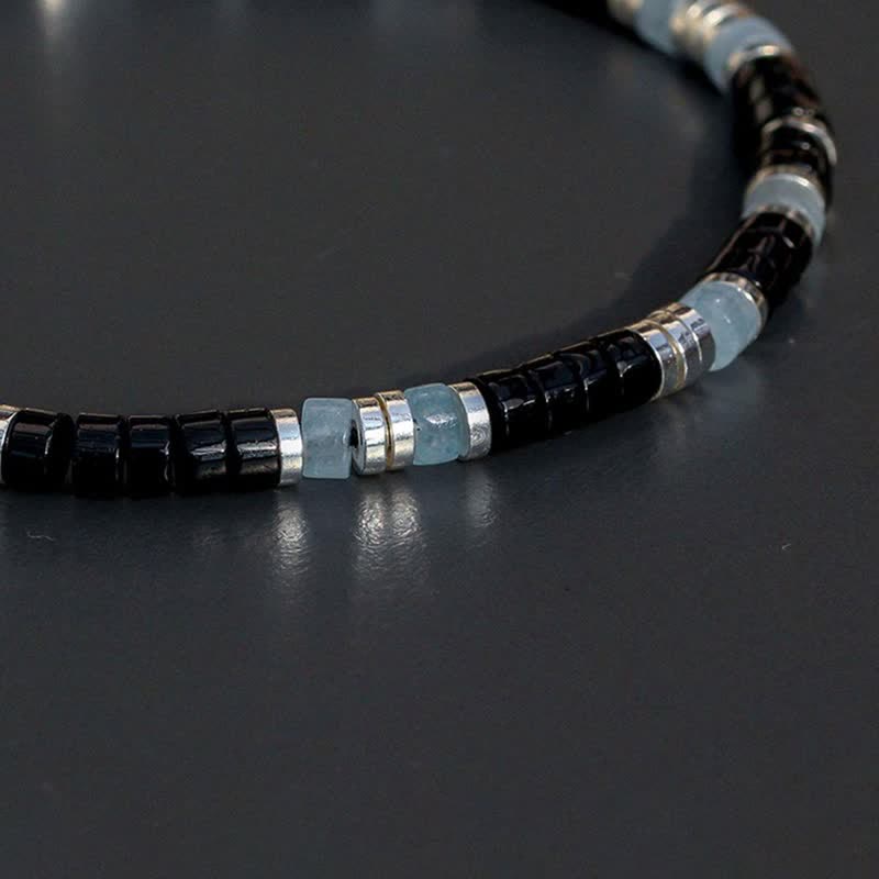 Buddha Stones Beschermende elastische Armband met zwarte onyx en blauwe chalcedoon - image 3