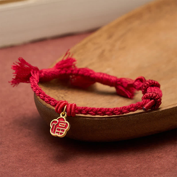 Buddha Stones Rode Armband met Fu-figuur en bloemenzegen. - image 2