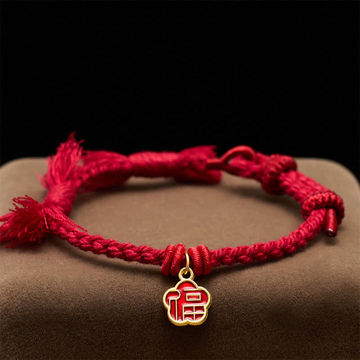 Buddha Stones Rode Armband met Fu-figuur en bloemenzegen. - image 3