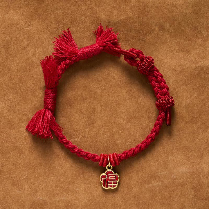 Buddha Stones Rode Armband met Fu-figuur en bloemenzegen. - image 1