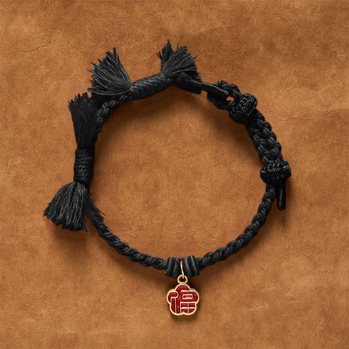 Buddha Stones Rode Armband met Fu-figuur en bloemenzegen. - Zwarte snaar - image 10