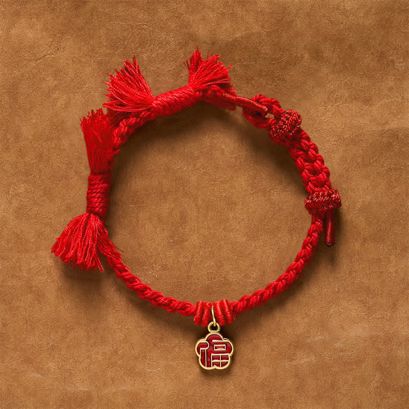 Buddha Stones Rode Armband met Fu-figuur en bloemenzegen. - Rode draad - image 9