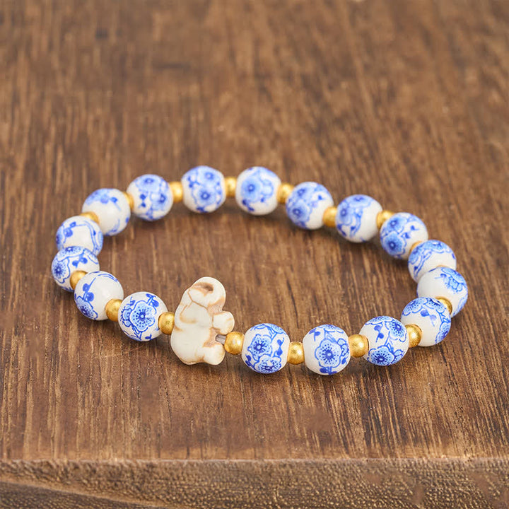 Buddha Stones Witte porseleinen olifant Armband met ronde kralen - image 3