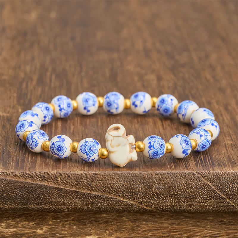 Buddha Stones Witte porseleinen olifant Armband met ronde kralen - image 2
