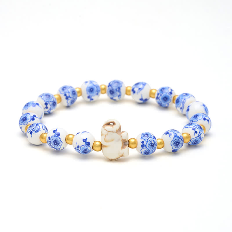 Buddha Stones Witte porseleinen olifant Armband met ronde kralen - Olifant (KRACHT ♥ WIJSHEID) - image 0