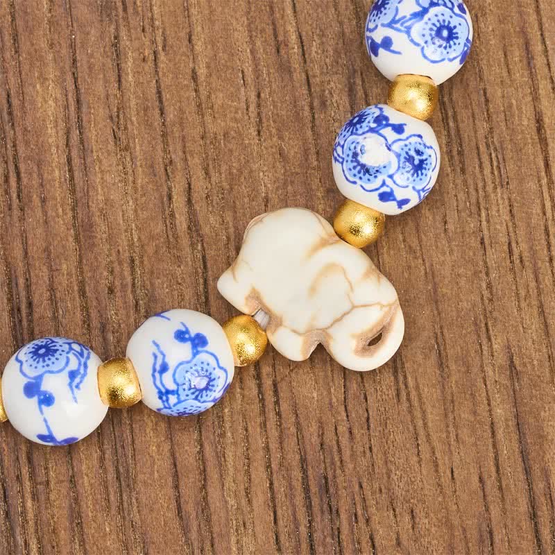 Buddha Stones Witte porseleinen olifant Armband met ronde kralen - image 8