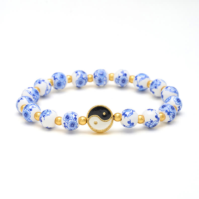 Buddha Stones Elegante blauw-witte porseleinen Yin Yang Armband - image 7