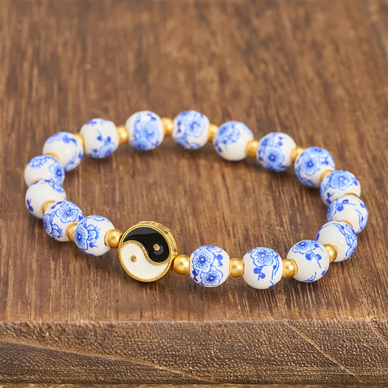 Buddha Stones Elegante blauw-witte porseleinen Yin Yang Armband - image 2