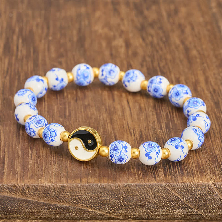 Buddha Stones Elegante blauw-witte porseleinen Yin Yang Armband - image 2