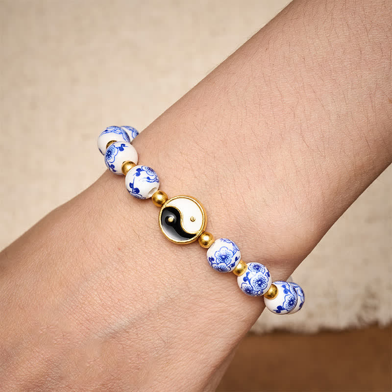 Buddha Stones Elegante blauw-witte porseleinen Yin Yang Armband - image 3