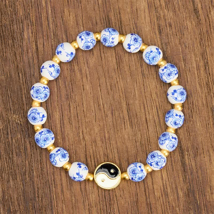 Buddha Stones Elegante blauw-witte porseleinen Yin Yang Armband - image 1
