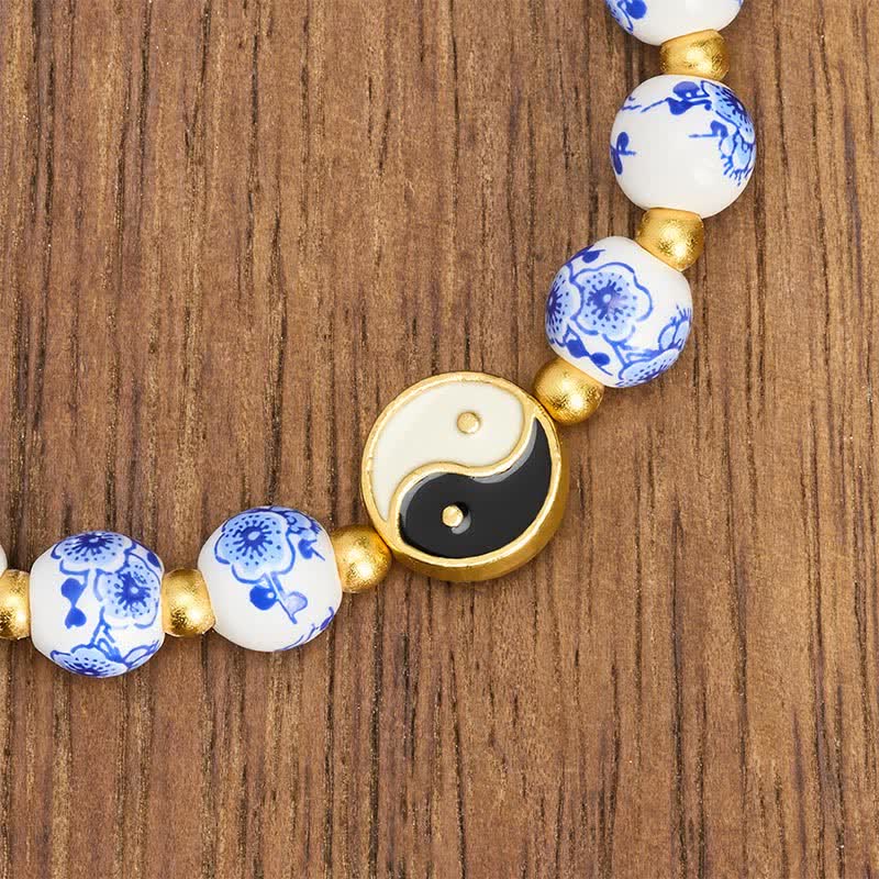 Buddha Stones Elegante blauw-witte porseleinen Yin Yang Armband - image 4