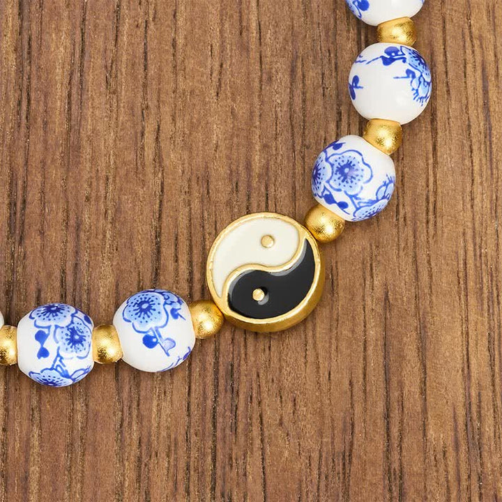 Buddha Stones Elegante blauw-witte porseleinen Yin Yang Armband - image 4