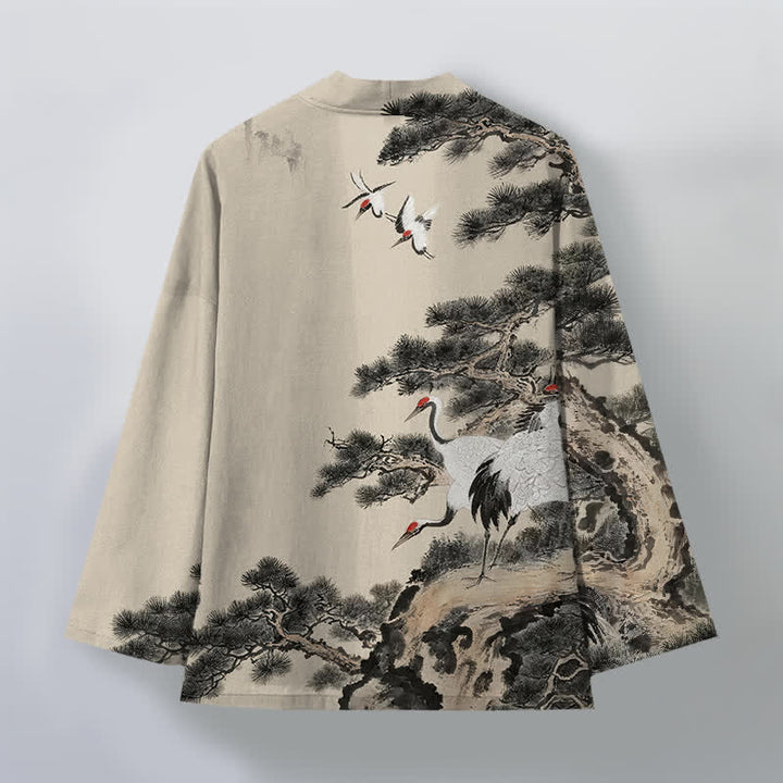 Buddha Stones Katoenen dennenkraanvogel inktpatroon open herenkimono - image 2