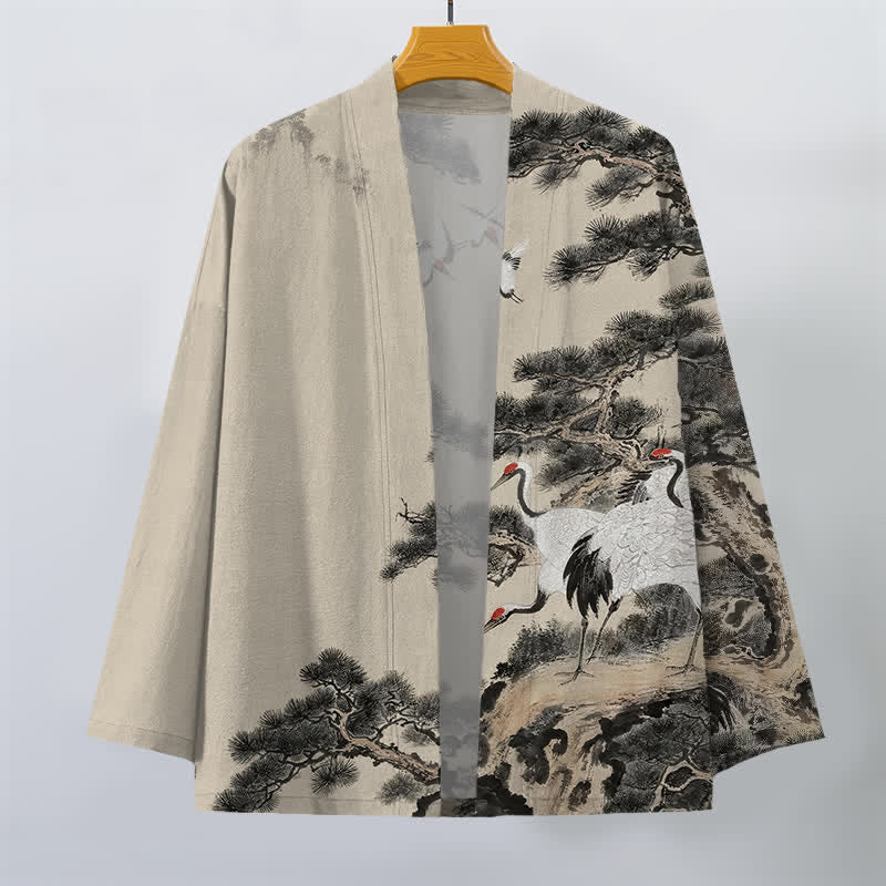 Buddha Stones Katoenen dennenkraanvogel inktpatroon open herenkimono - image 1