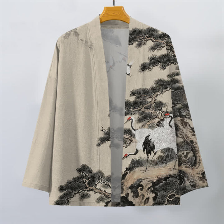 Buddha Stones Katoenen dennenkraanvogel inktpatroon open herenkimono - image 1