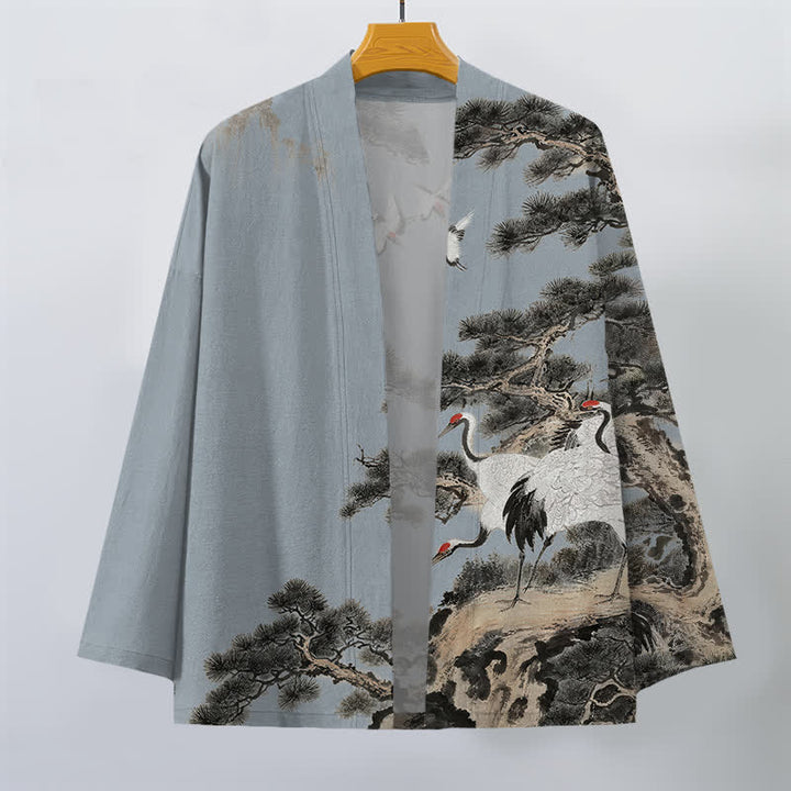 Buddha Stones Katoenen dennenkraanvogel inktpatroon open herenkimono - image 7