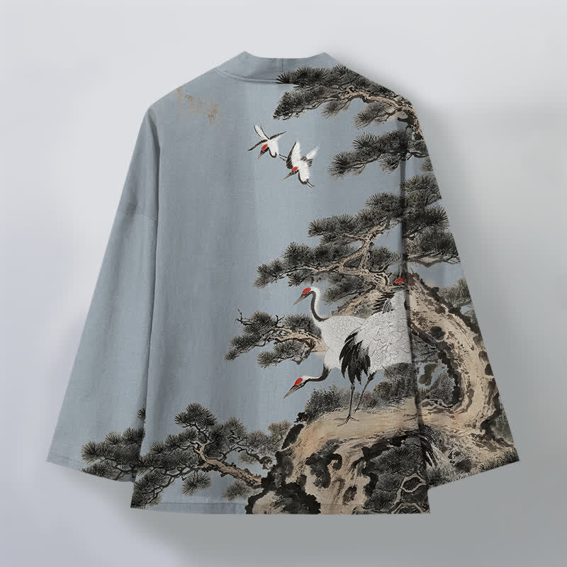 Buddha Stones Katoenen dennenkraanvogel inktpatroon open herenkimono - image 8