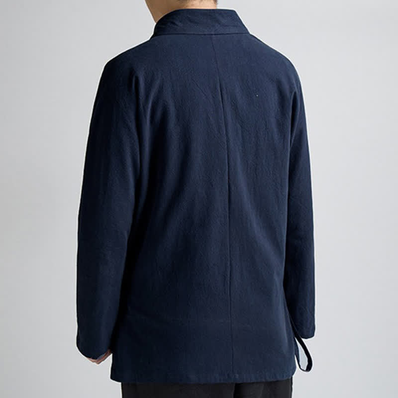 Buddha Stones Lente/Herfst Minimalistische Tang-stijl Herenkimono met Trekkoord en Zak - image 1