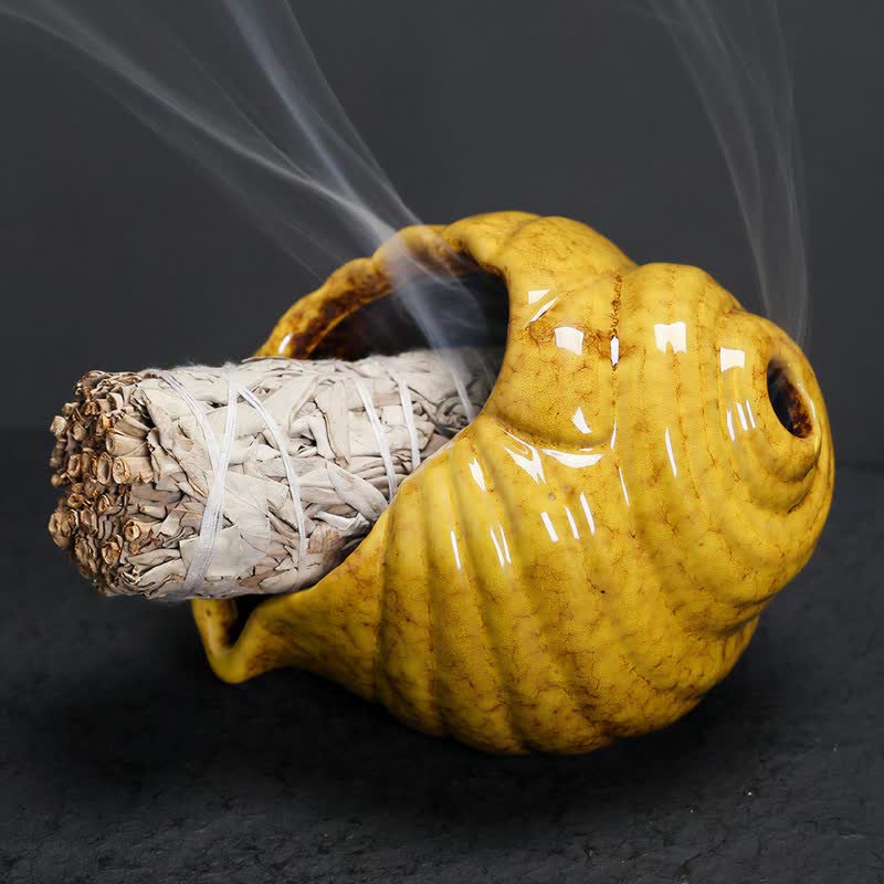 Buddha Stones Keramische Shankha Wierookbranders van schelpen - Geel - image 13