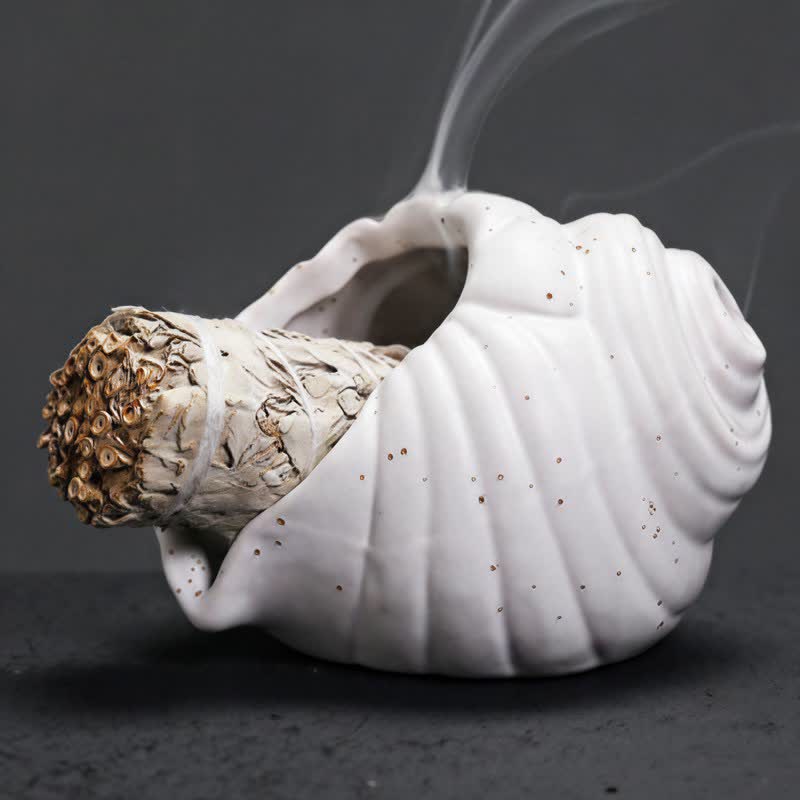 Buddha Stones Keramische Shankha Wierookbranders van schelpen - Wit - image 7