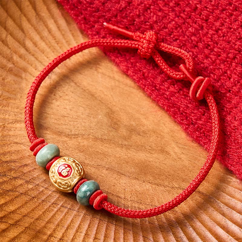 Buddha Stones Rode Koord Fu Karakter Koperen Armband - image 3