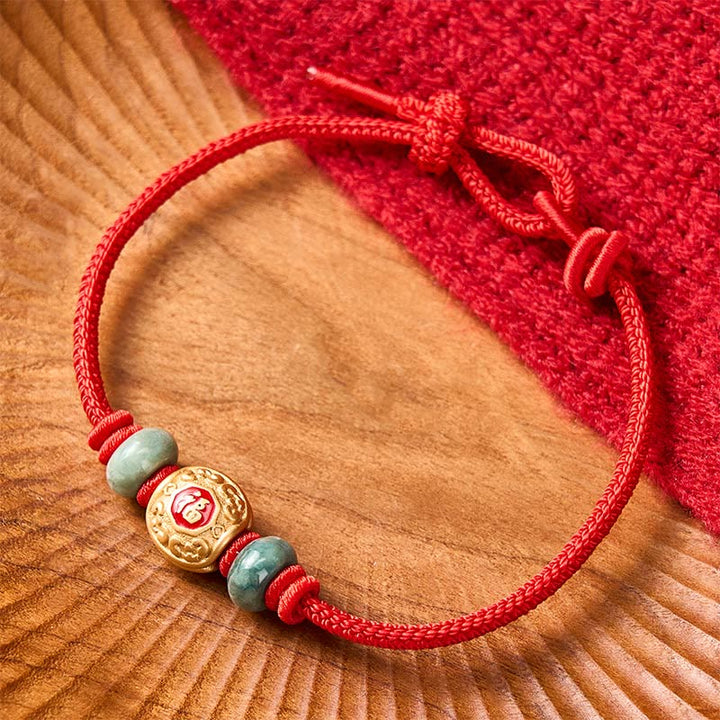 Buddha Stones Rode Koord Fu Karakter Koperen Armband - image 3