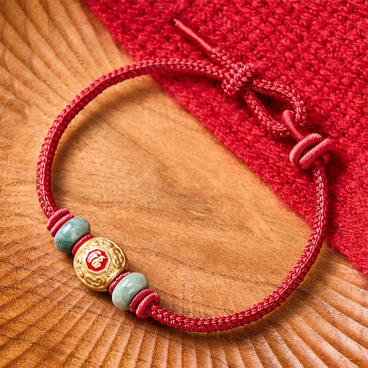 Buddha Stones Rode Koord Fu Karakter Koperen Armband - image 13