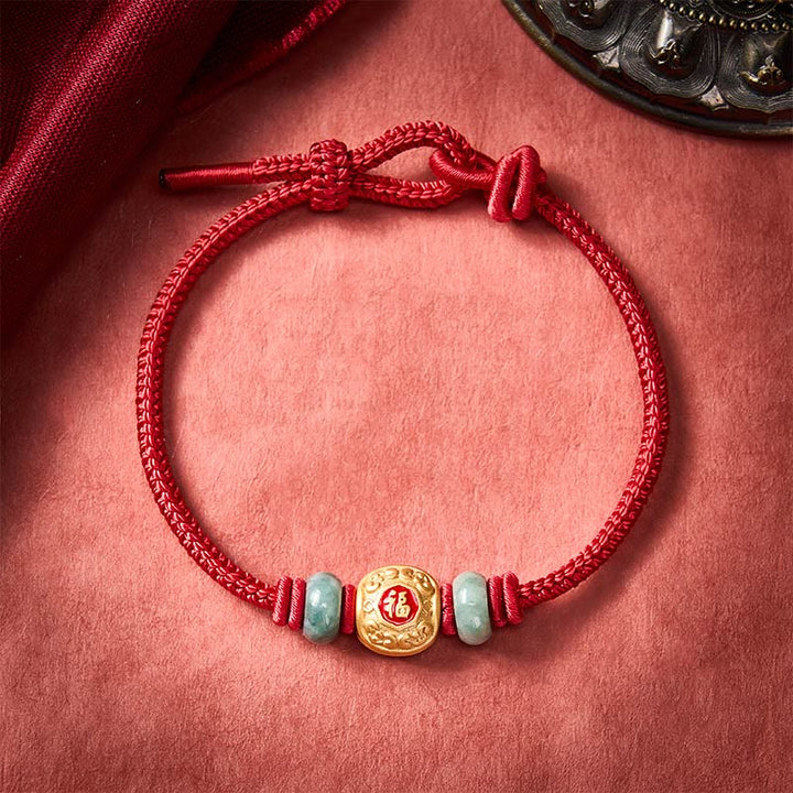 Buddha Stones Rode Koord Fu Karakter Koperen Armband - Donkerrood - 6,7–7,5 inch / 17–19 cm - image 11