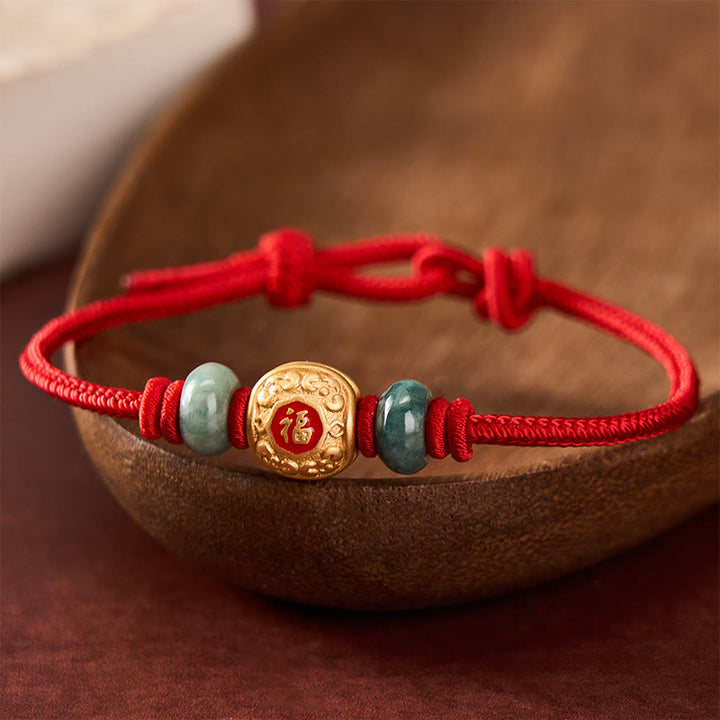 Buddha Stones Rode Koord Fu Karakter Koperen Armband - image 0