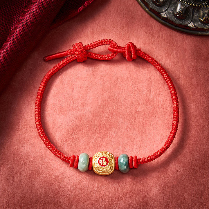 Buddha Stones Rode Koord Fu Karakter Koperen Armband - Rood - 6,7–7,5 inch / 17–19 cm - image 1