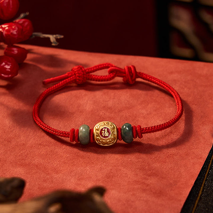 Buddha Stones Rode Koord Fu Karakter Koperen Armband - image 2