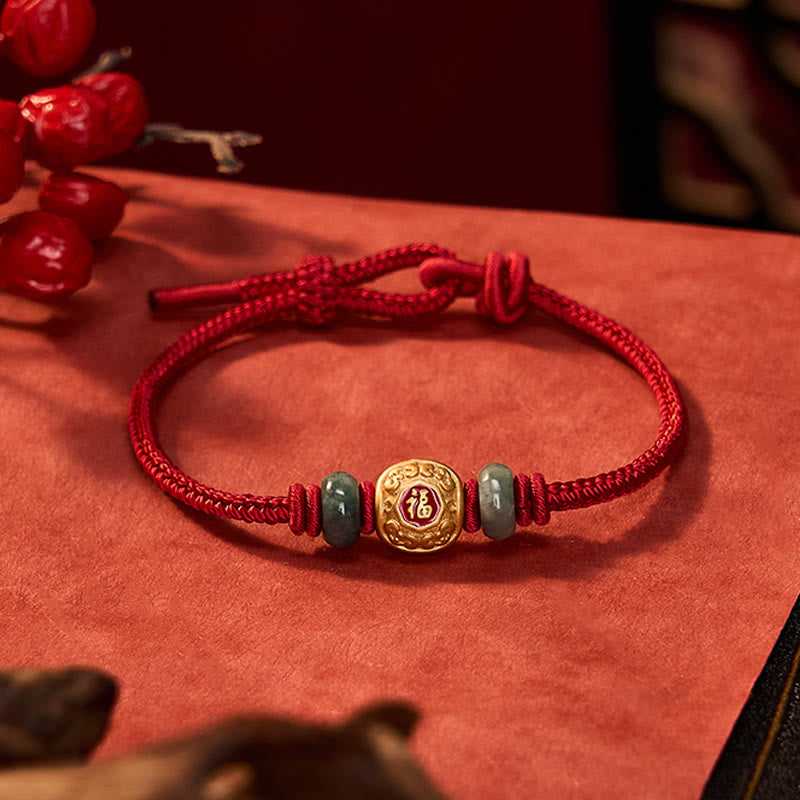 Buddha Stones Rode Koord Fu Karakter Koperen Armband - image 12