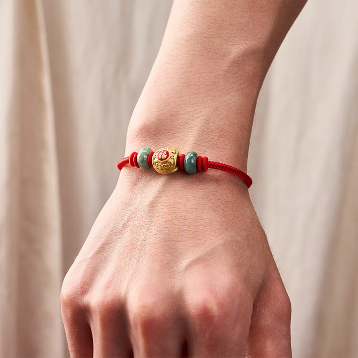 Buddha Stones Rode Koord Fu Karakter Koperen Armband - image 4