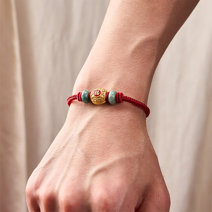 Buddha Stones Rode Koord Fu Karakter Koperen Armband - image 14