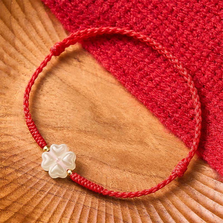Buddha Stones Natuurlijke Hetian jade Armband met klavertje vier - image 3