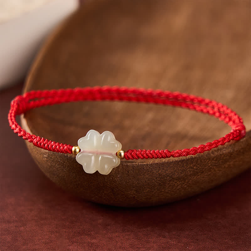 Buddha Stones Natuurlijke Hetian jade Armband met klavertje vier - Rood (Polsomtrek: 7,1 inch/18 cm) - image 0
