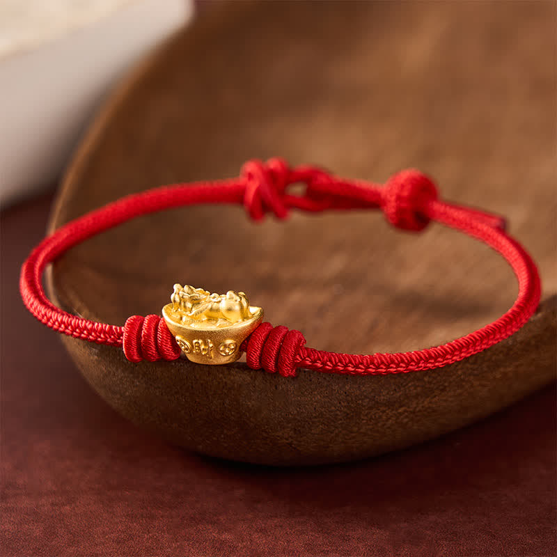 Buddha Stones Legering Pi Xiu Rode Koord Armband voor Rijkdom - Rood - 6,7–7,5 inch / 17–19 cm - image 0