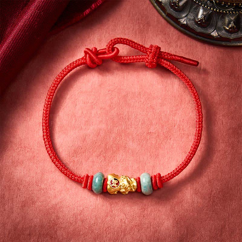Buddha Stones Legering Pi Xiu Chinese munt Rode koord rijkdom Armband - image 1