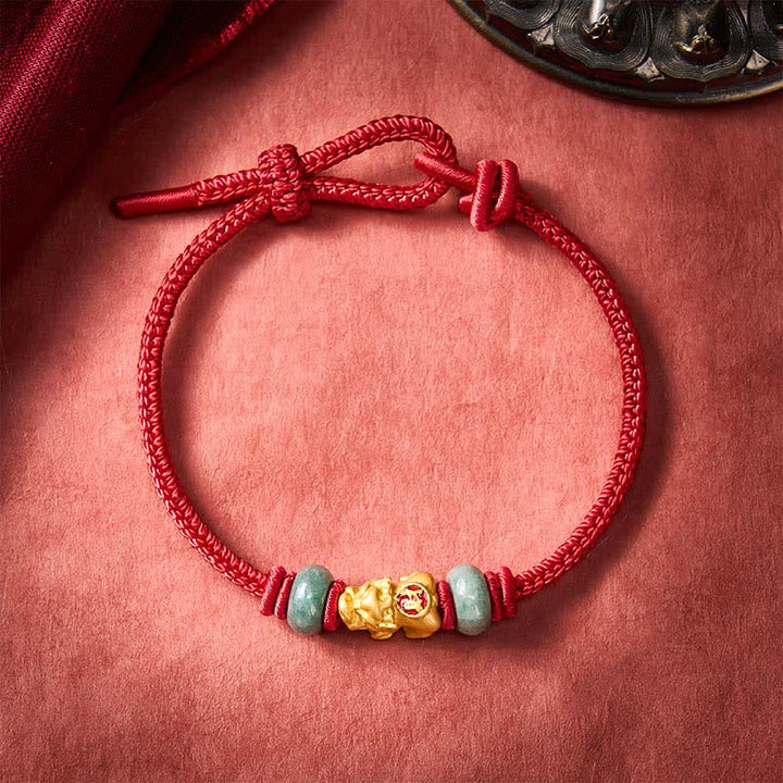 Buddha Stones Legering Pi Xiu Chinese munt Rode koord rijkdom Armband - Donkerrood - 6,7–7,5 inch / 17–19 cm - image 10
