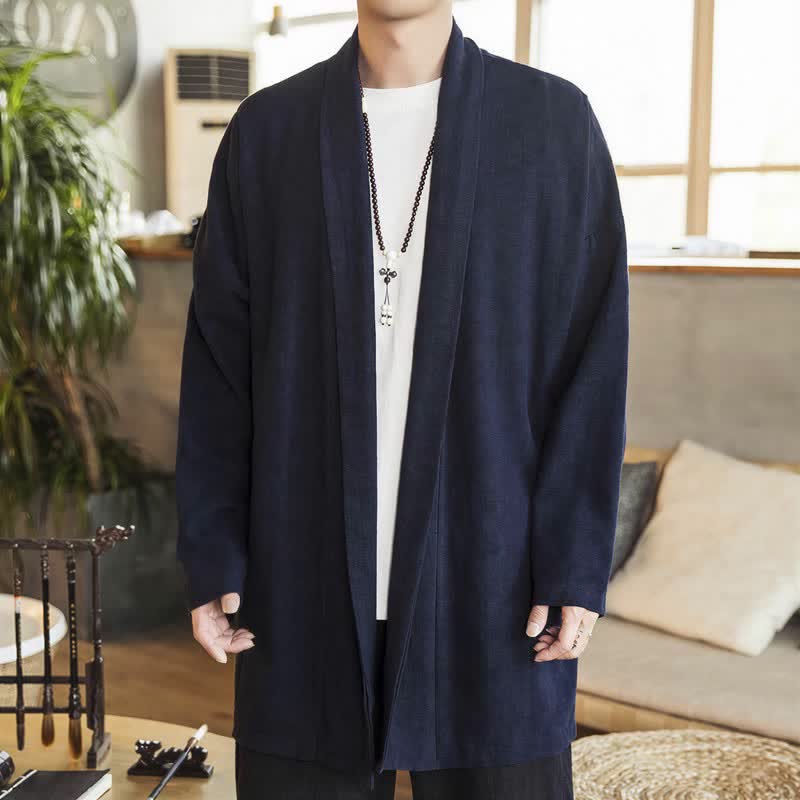 Buddha Stones Casual minimalistische gebreide kimono met Lange mouw voor heren, geschikt voor de herfst en winter. - image 1