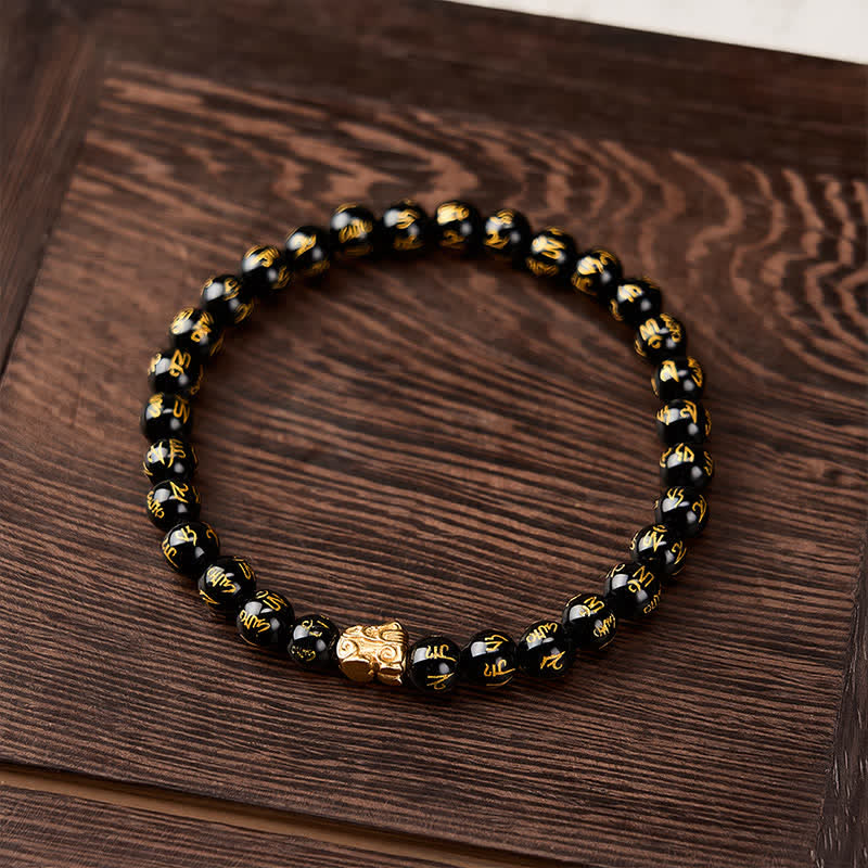 Buddha Stones Zwarte onyx Om Mani Padme Hum kralen van legering Pi Xiu Armband - image 1