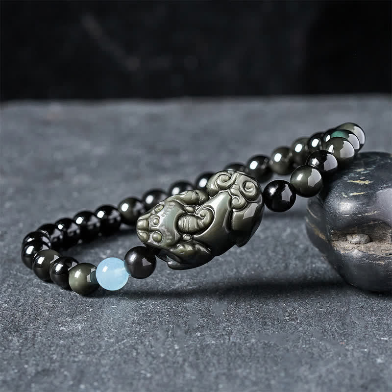 Buddha Stones Regenboogobsidiaan Pi Xiu Armband voor rijkdom en positieve transformatie - Pi Xiu 6mm (Polsomtrek: 5,5–5,9 inch / 14–15 cm) - image 0