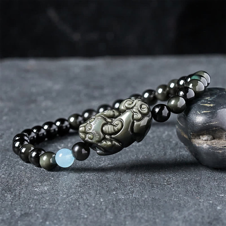 Buddha Stones Regenboogobsidiaan Pi Xiu Armband voor rijkdom en positieve transformatie - Pi Xiu 6mm (Polsomtrek: 5,5–5,9 inch / 14–15 cm) - image 0