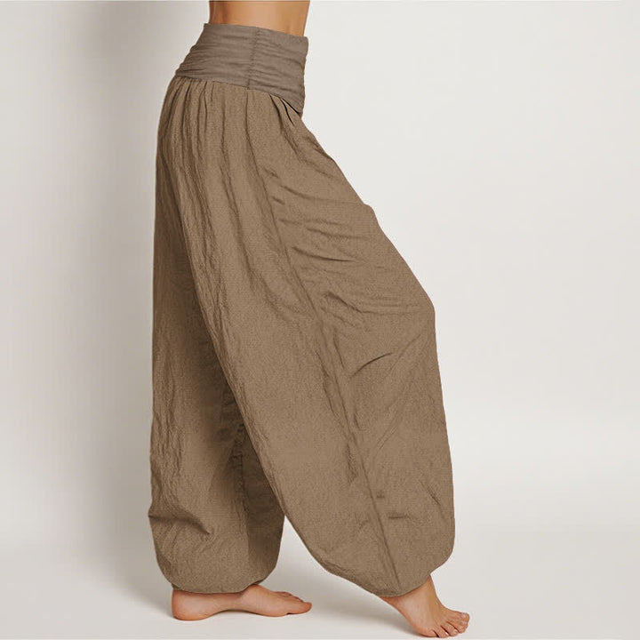 Buddha Stones 100% Cotton dames harembroek met elastische Taille in beige - image 2