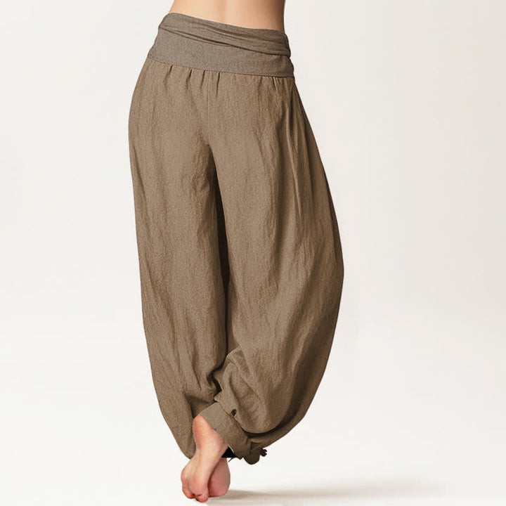 Buddha Stones 100% Cotton dames harembroek met elastische Taille in beige - image 1