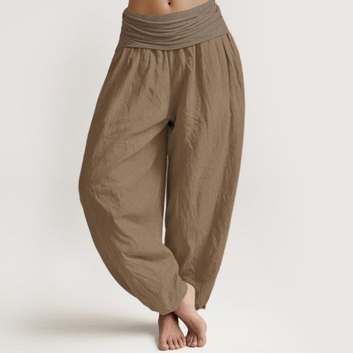 Buddha Stones 100% Cotton dames harembroek met elastische Taille in beige - Bruinen - US16, UK/AU20, EU48 (3XL) - image 0