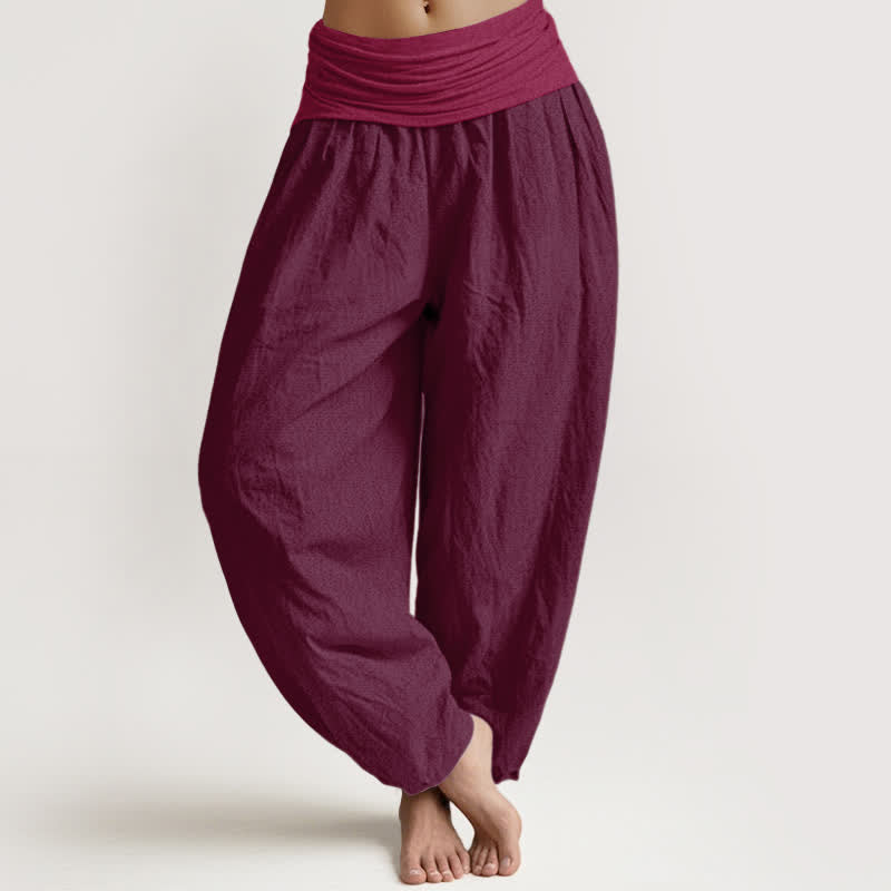 Buddha Stones Effen bordeauxrode damesharembroek van 100% Cotton met elastische Taille - Kastanjebruin - US16, UK/AU20, EU48 (3XL) - image 0
