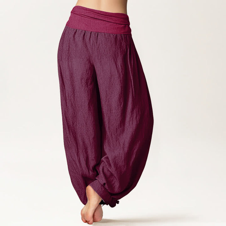 Buddha Stones Effen bordeauxrode damesharembroek van 100% Cotton met elastische Taille - image 1